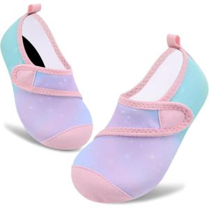 imageVIFUUR Kids Water Shoes Boys Girls Barefoot Water Sports Socks HookampampLoop Beach Shoes Quick Dry Aqua Socks Swim Walking Outdoor Sports for ToddlerStarry BluePink