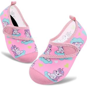 imageVIFUUR Kids Water Shoes Boys Girls Barefoot Water Sports Socks HookampampLoop Beach Shoes Quick Dry Aqua Socks Swim Walking Outdoor Sports for ToddlerCloud Unicorn