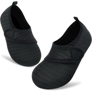 imageVIFUUR Kids Water Shoes Boys Girls Barefoot Water Sports Socks HookampampLoop Beach Shoes Quick Dry Aqua Socks Swim Walking Outdoor Sports for ToddlerBlack1