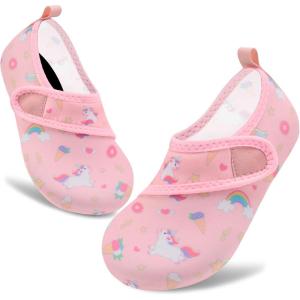 imageVIFUUR Kids Water Shoes Boys Girls Barefoot Water Sports Socks HookampampLoop Beach Shoes Quick Dry Aqua Socks Swim Walking Outdoor Sports for ToddlerUnicor Nude