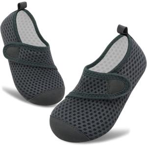 imageVIFUUR Kids Water Shoes Boys Girls Barefoot Water Sports Socks HookampampLoop Beach Shoes Quick Dry Aqua Socks Swim Walking Outdoor Sports for ToddlerGrey Circle