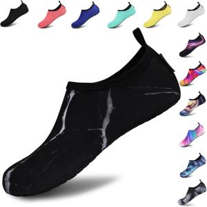 imageVIFUUR Water Sports Shoes Barefoot QuickDry Aqua Yoga Socks Slipon for Men WomenMarble Black