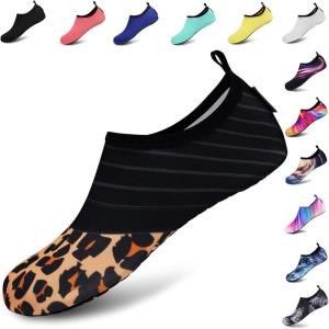 imageVIFUUR Water Sports Shoes Barefoot QuickDry Aqua Yoga Socks Slipon for Men WomenSplice Orange Leopard
