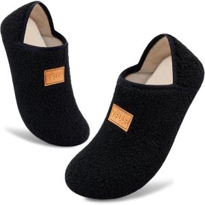 imageVIFUUR House Slippers for Women Men Slip on Indoor Barefoot Slipper Socks Fuzzy Cozy Sock Shoes for Home Bedroom TravelAblack