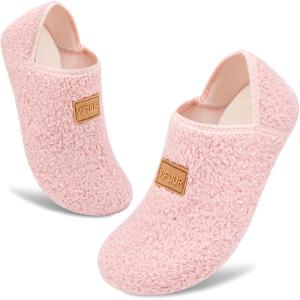 imageVIFUUR House Slippers for Women Men Slip on Indoor Barefoot Slipper Socks Fuzzy Cozy Sock Shoes for Home Bedroom TravelApink