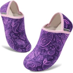 imageVIFUUR House Slippers for Women Men Slip on Indoor Barefoot Slipper Socks Fuzzy Cozy Sock Shoes for Home Bedroom TravelPurple Cashew