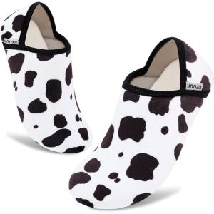 imageVIFUUR House Slippers for Women Men Slip on Indoor Barefoot Slipper Socks Fuzzy Cozy Sock Shoes for Home Bedroom TravelWhite Cow