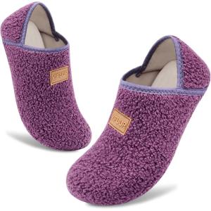imageVIFUUR House Slippers for Women Men Slip on Indoor Barefoot Slipper Socks Fuzzy Cozy Sock Shoes for Home TravelApurple
