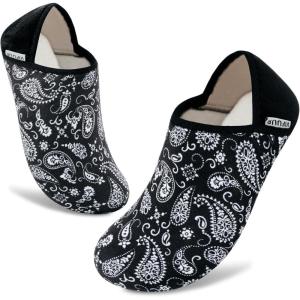 imageVIFUUR House Slippers for Women Men Slip on Indoor Barefoot Slipper Socks Fuzzy Cozy Sock Shoes for Home TravelBlack Cashew