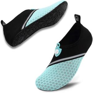 imageVIFUUR Men Women Unisex Barefoot Sock Shoes Soft House Indoor Slippers of Knitted Material Breathable Aqua Yoga Socks with Nonslip Rubble SoleA Splice Black Cyan