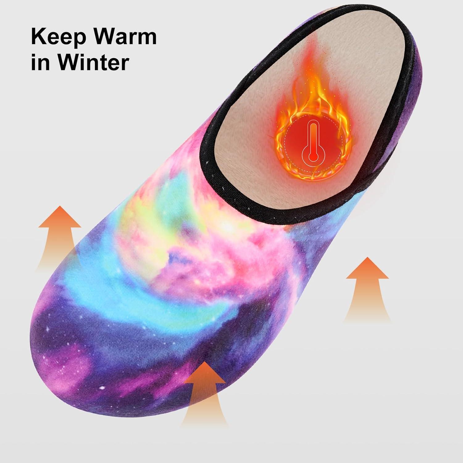 imageVIFUUR House Slippers for Women Men Slip on Indoor Barefoot Slipper Socks Fuzzy Cozy Sock Shoes for Home Bedroom TravelColorful Aurora