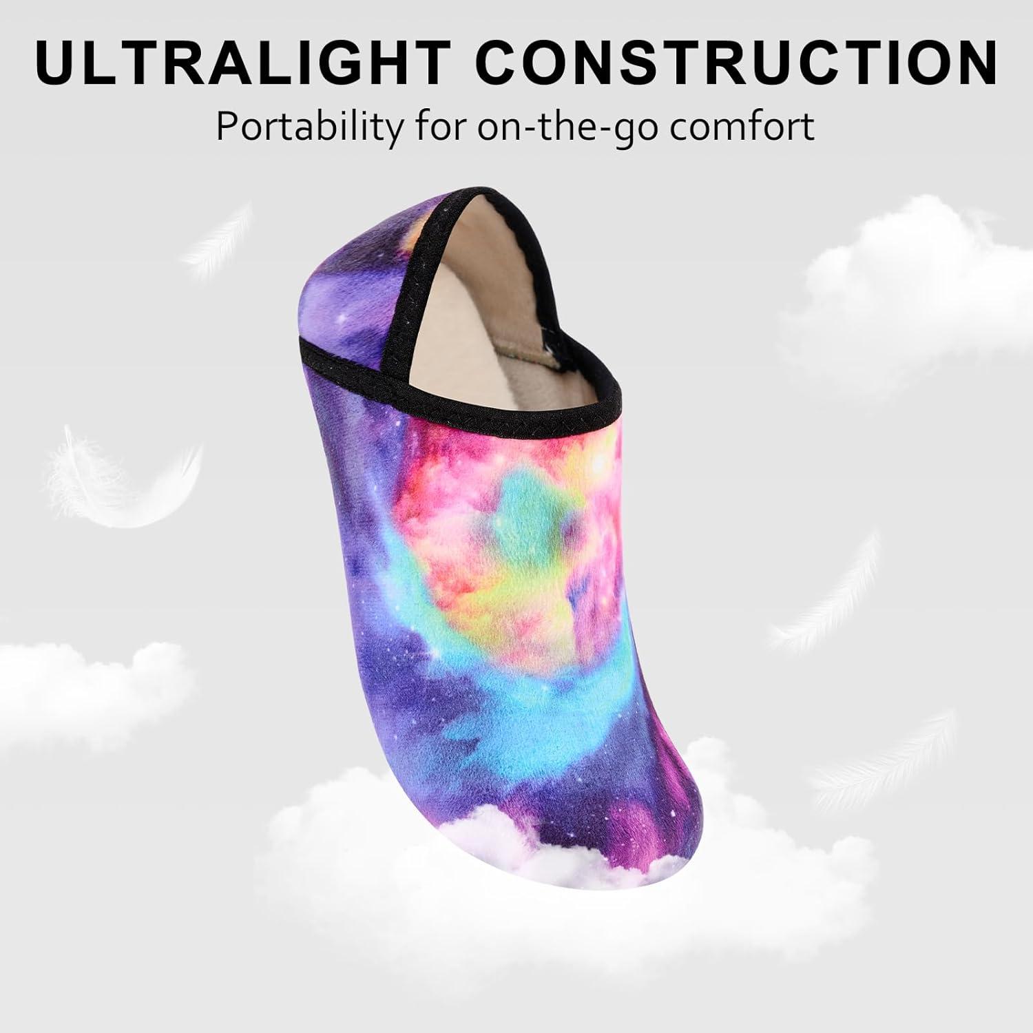 imageVIFUUR House Slippers for Women Men Slip on Indoor Barefoot Slipper Socks Fuzzy Cozy Sock Shoes for Home Bedroom TravelColorful Aurora