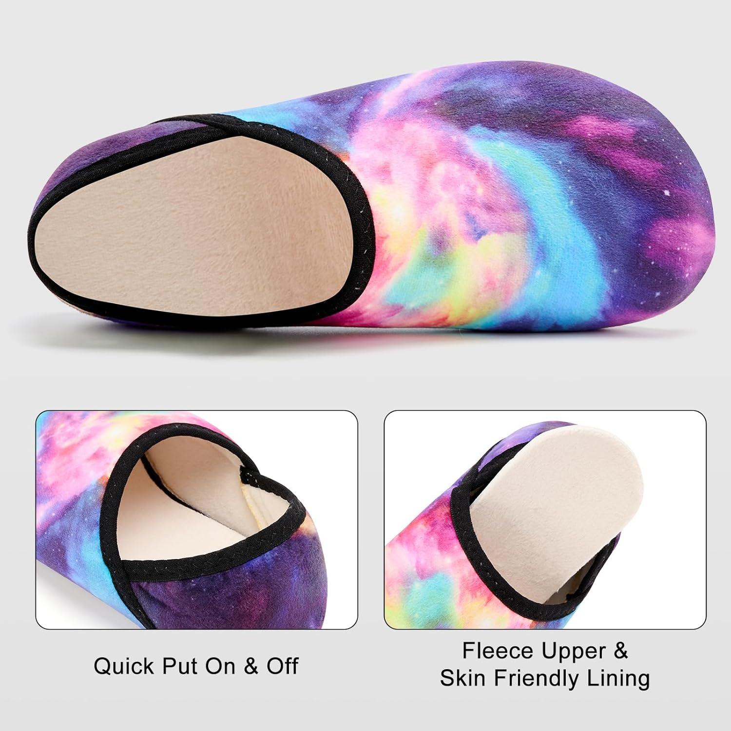 imageVIFUUR House Slippers for Women Men Slip on Indoor Barefoot Slipper Socks Fuzzy Cozy Sock Shoes for Home Bedroom TravelColorful Aurora