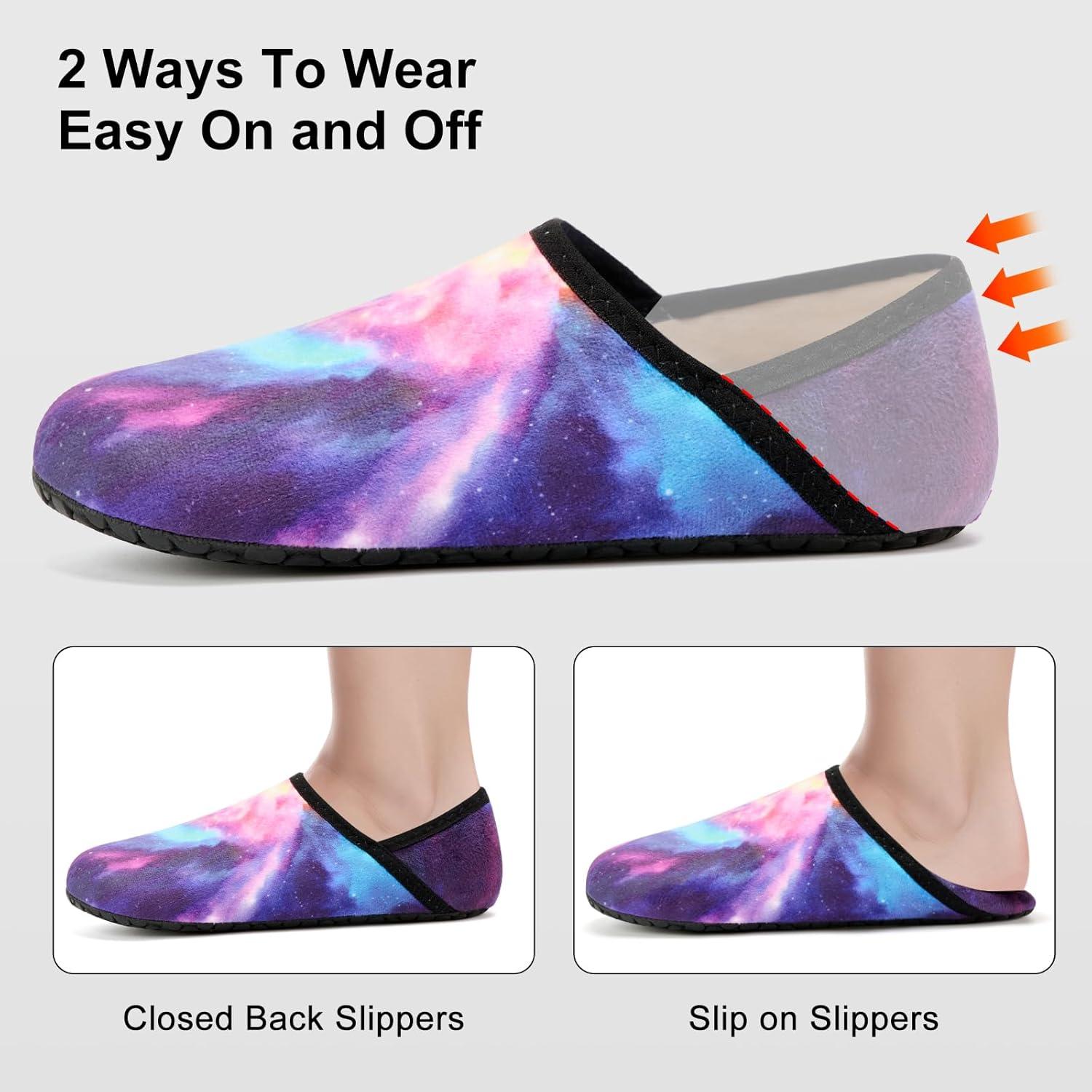 imageVIFUUR House Slippers for Women Men Slip on Indoor Barefoot Slipper Socks Fuzzy Cozy Sock Shoes for Home Bedroom TravelColorful Aurora