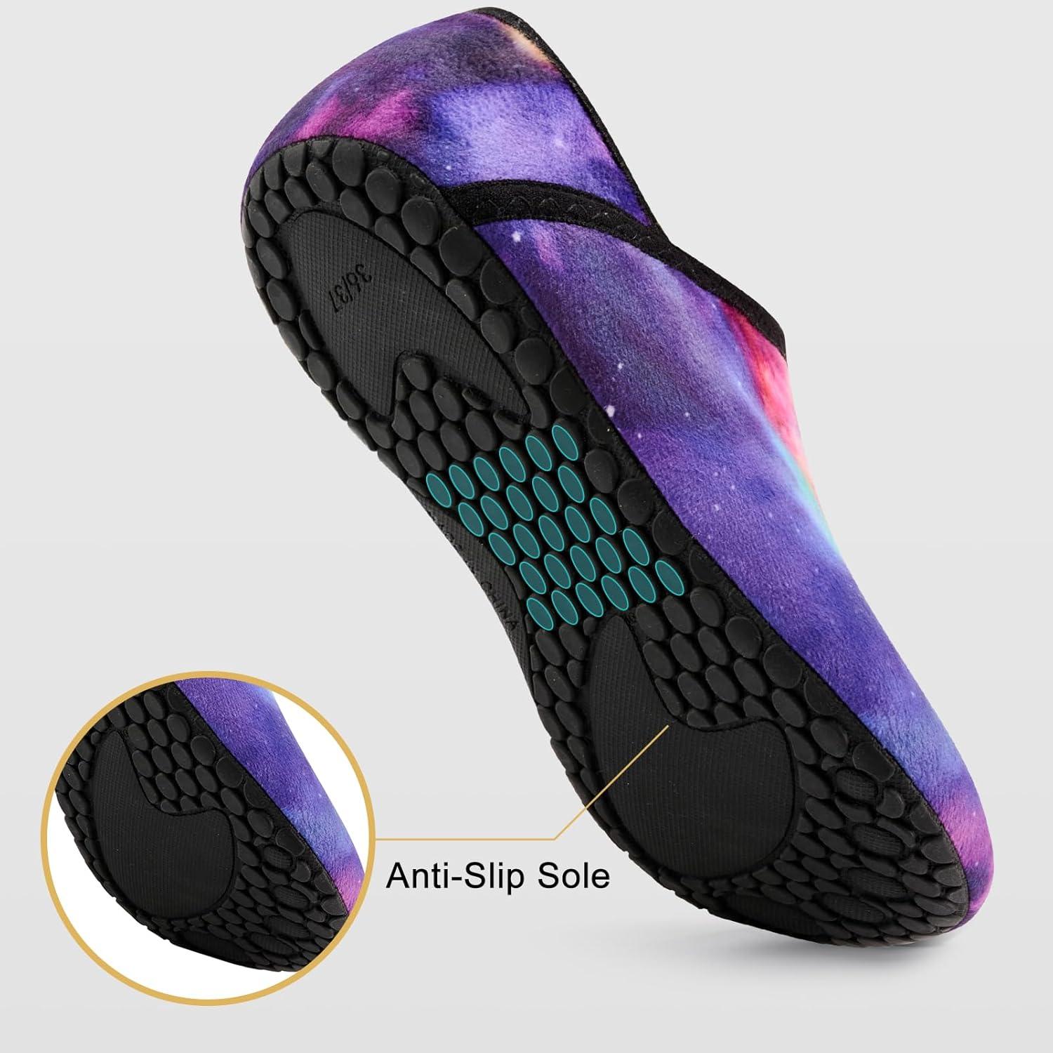 imageVIFUUR House Slippers for Women Men Slip on Indoor Barefoot Slipper Socks Fuzzy Cozy Sock Shoes for Home Bedroom TravelColorful Aurora