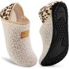 imageVIFUUR House Slippers for Women Men Slip on Indoor Barefoot Slipper Socks Fuzzy Cozy Sock Shoes for Home Bedroom Travel01 Beige Leopard