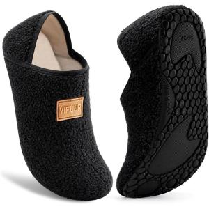 imageVIFUUR House Slippers for Women Men Slip on Indoor Barefoot Slipper Socks Fuzzy Cozy Sock Shoes for Home Bedroom Travel02 Black