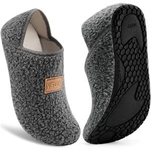 imageVIFUUR House Slippers for Women Men Slip on Indoor Barefoot Slipper Socks Fuzzy Cozy Sock Shoes for Home Bedroom Travel03 Grey