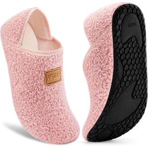 imageVIFUUR House Slippers for Women Men Slip on Indoor Barefoot Slipper Socks Fuzzy Cozy Sock Shoes for Home Bedroom Travel05 Pink