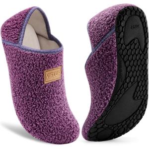 imageVIFUUR House Slippers for Women Men Slip on Indoor Barefoot Slipper Socks Fuzzy Cozy Sock Shoes for Home Bedroom Travel06 Purple