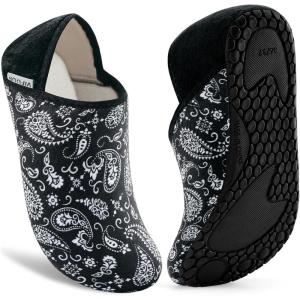 imageVIFUUR House Slippers for Women Men Slip on Indoor Barefoot Slipper Socks Fuzzy Cozy Sock Shoes for Home Bedroom TravelBlack Cashew