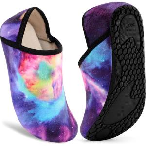imageVIFUUR House Slippers for Women Men Slip on Indoor Barefoot Slipper Socks Fuzzy Cozy Sock Shoes for Home Bedroom TravelColorful Aurora