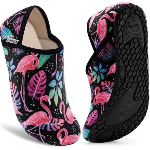 imageVIFUUR House Slippers for Women Men Slip on Indoor Barefoot Slipper Socks Fuzzy Cozy Sock Shoes for Home Bedroom TravelFlamingo