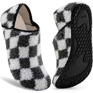 imageVIFUUR House Slippers for Women Men Slip on Indoor Barefoot Slipper Socks Fuzzy Cozy Sock Shoes for Home Bedroom TravelGrey Board