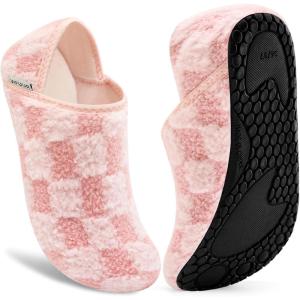 imageVIFUUR House Slippers for Women Men Slip on Indoor Barefoot Slipper Socks Fuzzy Cozy Sock Shoes for Home Bedroom TravelPink Board