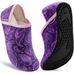imageVIFUUR House Slippers for Women Men Slip on Indoor Barefoot Slipper Socks Fuzzy Cozy Sock Shoes for Home Bedroom TravelPurple Cashew