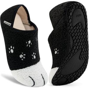 image:imageVIFUUR House Slippers for Women Men Slip on Indoor Barefoot Slipper Socks Fuzzy Cozy Sock Shoes for Home Bedroom TravelWhite Cat Paw