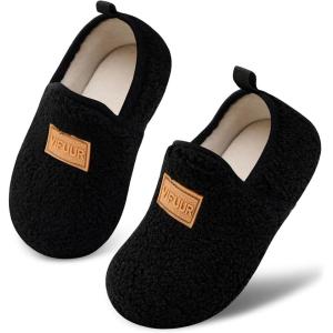 image:imageVIFUUR Kids Boys Girls House Slippers Slip on Barefoot Socks for Babys Winter Warm Shoes Indoor TollderBlack