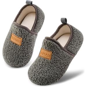 image:imageVIFUUR Kids Boys Girls House Slippers Slip on Barefoot Socks for Babys Winter Warm Shoes Indoor TollderGrey