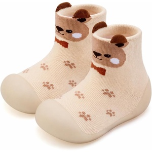 image:imageVIFUUR Baby Sock Shoes Boys Grils Sneakers Infant Slipper Socks Toddler First Walking Shoes NonSlip Rubber Sole for Babies 6 9 12 18 24 MonthsPrint Brown