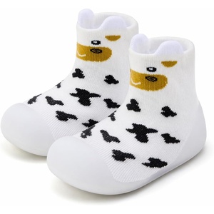 image:imageVIFUUR Baby Sock Shoes Boys Grils Sneakers Infant Slipper Socks Toddler First Walking Shoes NonSlip Rubber Sole for Babies 6 9 12 18 24 MonthsPrint White