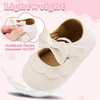 image:imageVIFUUR Baby Girls Mary Jane Flats Soft Sole Pre Walker Shoes with Thin Rubber Outsole and Adjustable Hook and Loop Strap for Infants amp Toddlers01 White Bow
