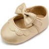 image:imageVIFUUR Baby Girls Mary Jane Flats Soft Sole Pre Walker Shoes with Thin Rubber Outsole and Adjustable Hook and Loop Strap for Infants amp Toddlers04 Gold Bow