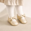 image:imageVIFUUR Baby Girls Mary Jane Flats Soft Sole Pre Walker Shoes with Thin Rubber Outsole and Adjustable Hook and Loop Strap for Infants amp Toddlers04 Gold Bow