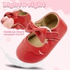 image:imageVIFUUR Baby Girls Mary Jane Flats Soft Sole Pre Walker Shoes with Thin Rubber Outsole and Adjustable Hook and Loop Strap for Infants amp Toddlers05 Red Bow