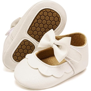 image:imageVIFUUR Baby Girls Mary Jane Flats Soft Sole Pre Walker Shoes with Thin Rubber Outsole and Adjustable Hook and Loop Strap for Infants amp Toddlers01 White Bow
