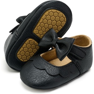 image:imageVIFUUR Baby Girls Mary Jane Flats Soft Sole Pre Walker Shoes with Thin Rubber Outsole and Adjustable Hook and Loop Strap for Infants amp Toddlers02 Black Bow