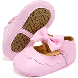 image:imageVIFUUR Baby Girls Mary Jane Flats Soft Sole Pre Walker Shoes with Thin Rubber Outsole and Adjustable Hook and Loop Strap for Infants amp Toddlers03 Pink Bow