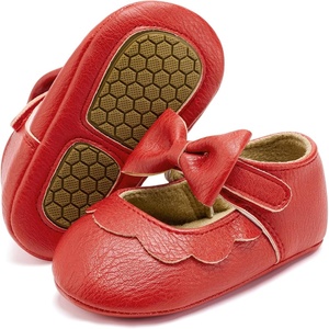 image:imageVIFUUR Baby Girls Mary Jane Flats Soft Sole Pre Walker Shoes with Thin Rubber Outsole and Adjustable Hook and Loop Strap for Infants amp Toddlers05 Red Bow