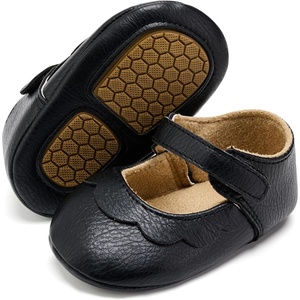 image:imageVIFUUR Baby Girls Mary Jane Flats Soft Sole Pre Walker Shoes with Thin Rubber Outsole and Adjustable Hook and Loop Strap for Infants amp ToddlersBlack Flower