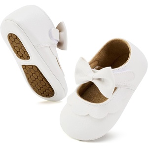 image:imageVIFUUR Baby Girls Mary Jane Flats Soft Sole Pre Walker Shoes with Thin Rubber Outsole and Adjustable Hook and Loop Strap for Infants amp ToddlersBow Beige