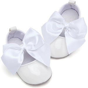 image:imageVIFUUR Baby Girls Mary Jane Flats Soft Sole Pre Walker Shoes with Thin Rubber Outsole and Adjustable Hook and Loop Strap for Infants amp ToddlersGlossy White